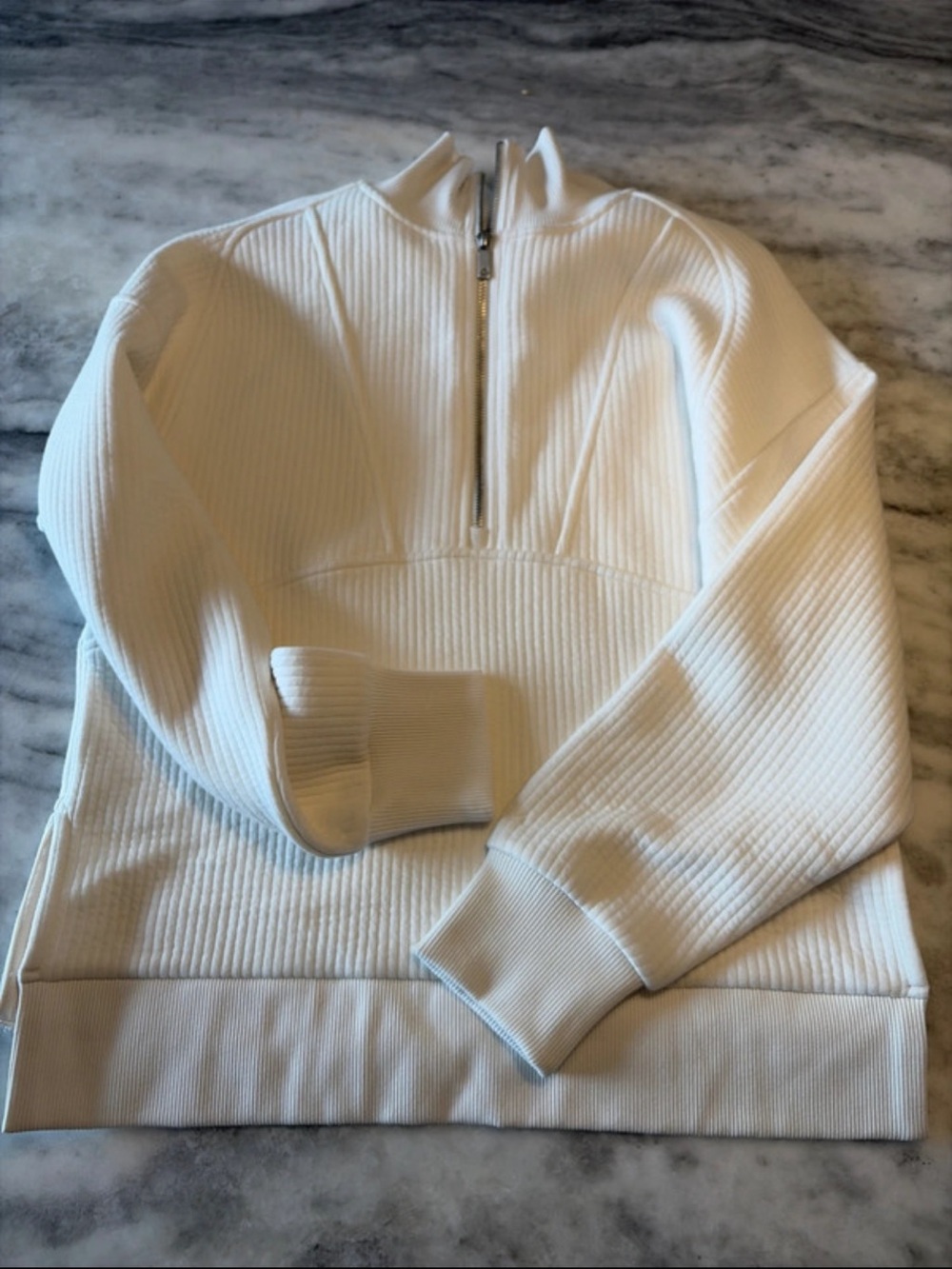 Women's CALIA White Ribbed Half-Zip Sweater